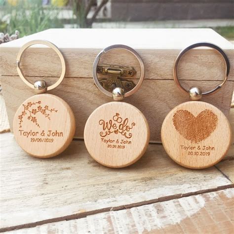 10PC Personalized Name Date Wood Keychain Rustic Wedding Gifts Custom ...
