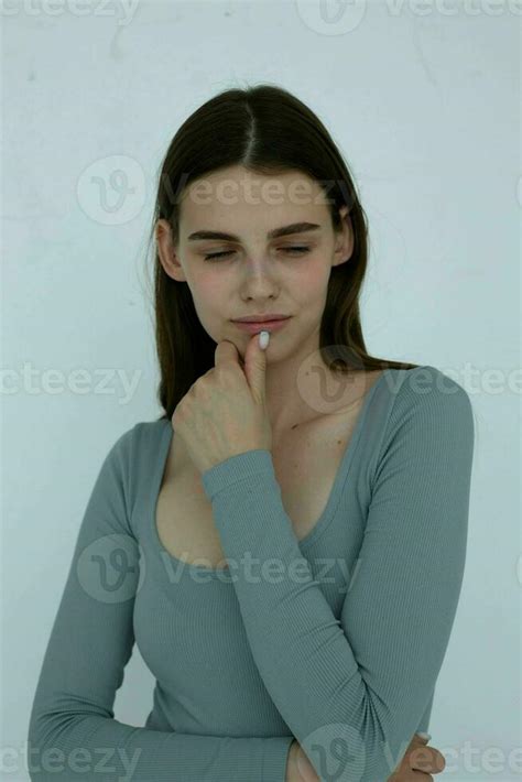 attractive brunette youth style posing studio lifestyle 25015995 Stock ...